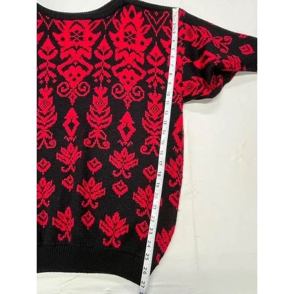 Vintage‎ ESPRIT Sport Black Red 80s Geometric Knit Sweater Medium - Picture 7 of 8